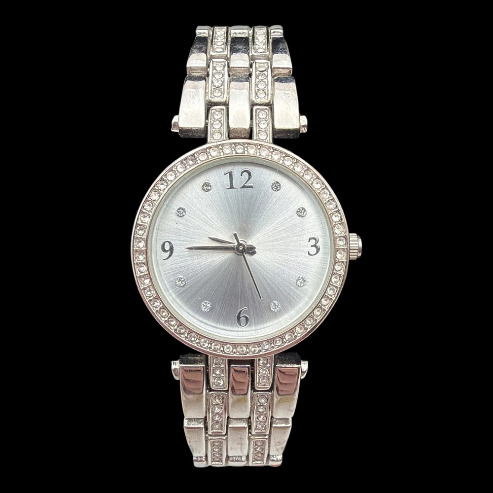 Charter Club Silver Tone Round CZ Watch Silver Dial Untested